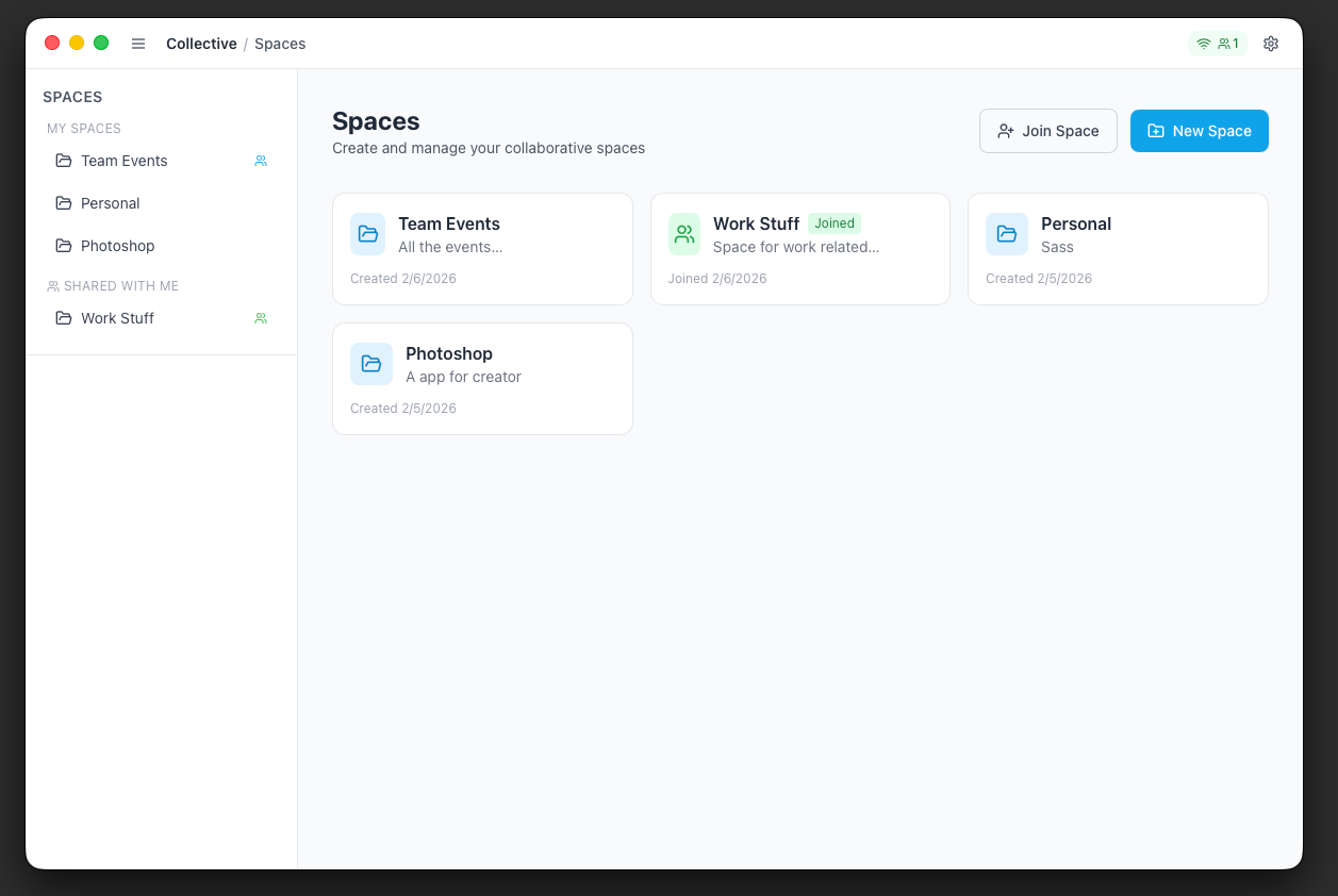 Collective App - Spaces Overview